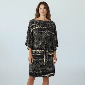KAREN ZAMBOS‎ Vintage Couture Womens Black Print Dress Tie Waist Loose Fit Small